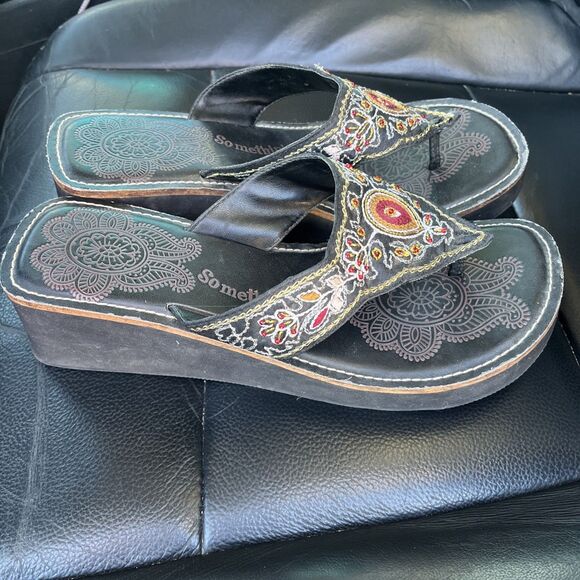 Something Else From Skechers BEADED PLATFORM THONG WOMEN'S 8 Brown - Picture 3 of 8